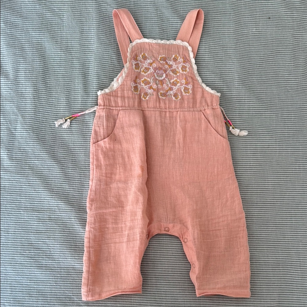 Kids Pink Overalls with Embroidery